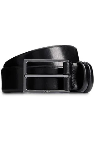 HUGO BOSS Vegetable-tanned leather belt with gunmetal hardware