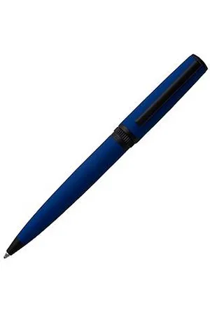 BOSS - Ballpoint pen with blue rubberised finish and logo ring