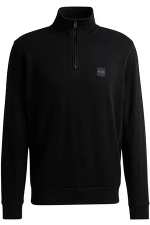 HUGO BOSS Zip-neck sweatshirt in cotton terry with logo patch