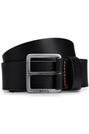 HUGO BOSS Leather belt with logo and dark ruthenium hardware