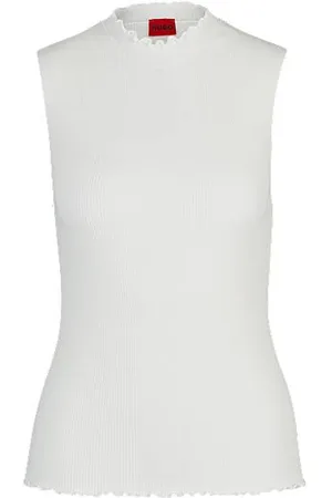 HUGO BOSS Mock-neck sleeveless top in ribbed crepe