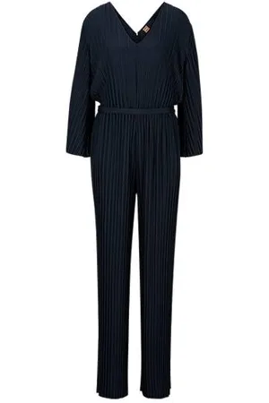 BOSS - Sleeveless V-neck jumpsuit with plissé pleats