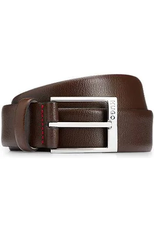 HUGO BOSS Grained-leather belt with polished-silver-hardware logo