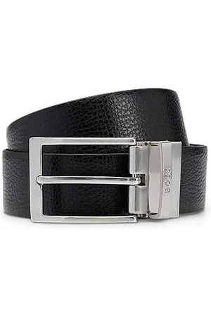 HUGO BOSS Reversible belt in grained Italian leather with logo keeper