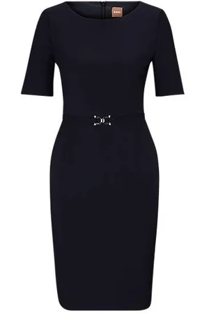 HUGO BOSS Virgin-wool dress with hardware-detail belt