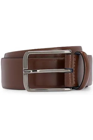 HUGO - Italian-leather belt with branded heart-shaped buckle