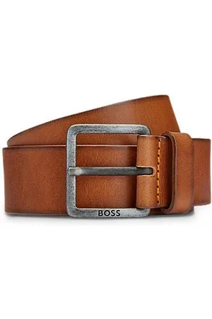 HUGO BOSS Leather belt with logo and dark ruthenium hardware