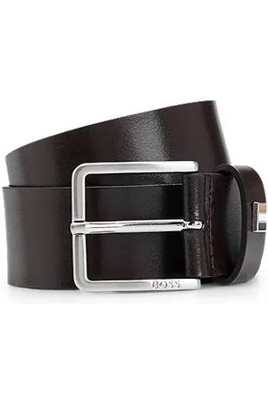 HUGO BOSS Italian-leather belt with signature-stripe keeper trim