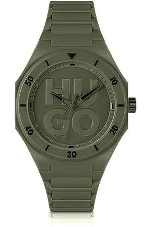 HUGO BOSS Green watch with tonal silicone strap