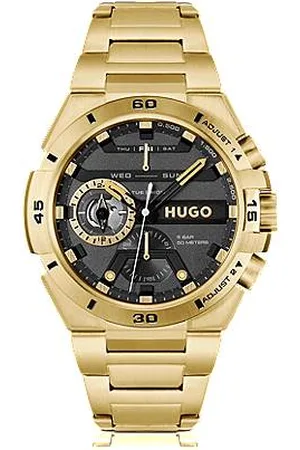 HUGO BOSS Black-dial watch in yellow- -tone steel