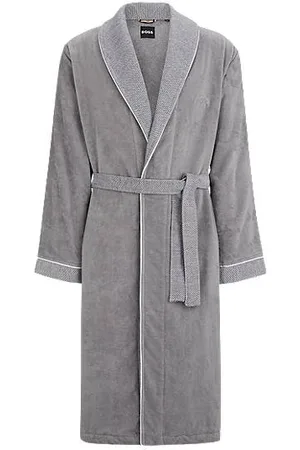 HUGO BOSS Cotton-velvet dressing gown with embroidered logo