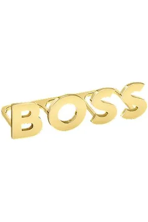 HUGO BOSS Light-golden-plated knuckle ring with logo letters