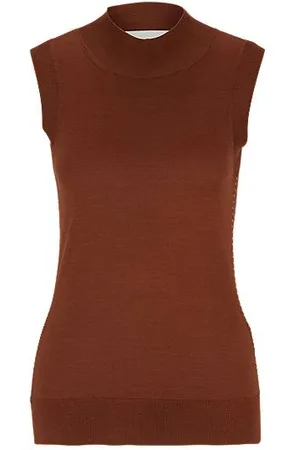 HUGO - Mock-neck sleeveless top in ribbed crepe