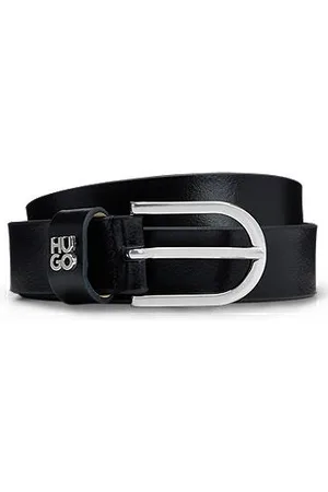 HUGO BOSS Italian-leather belt with stacked-logo hardware trim