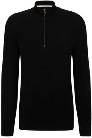 HUGO BOSS Quarter-zip cotton sweater with knitted structure