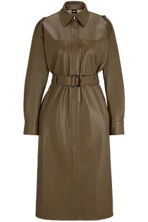 HUGO BOSS Belted shirt dress in perforated faux leather