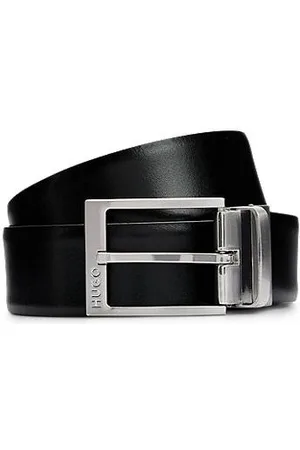 HUGO - Italian-leather belt with branded heart-shaped buckle
