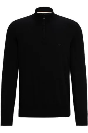 HUGO BOSS Cotton zip-neck sweater with embroidered logo