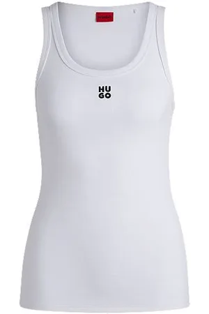 HUGO BOSS Ribbed cotton-blend tank top with embroidered stacked logo