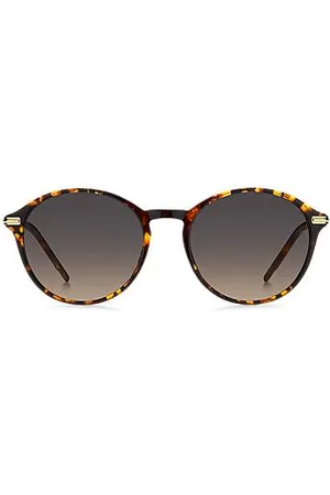HUGO BOSS Round sunglasses in Havana acetate with gold-tone temples
