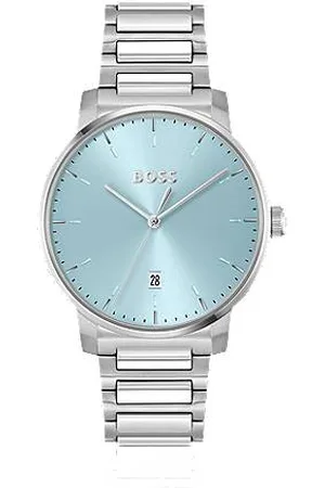 HUGO BOSS H-link-bracelet watch with light-blue dial