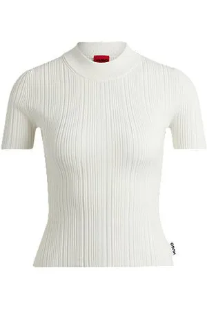HUGO BOSS Mock-neck knit t-shirt with irregular ribbing