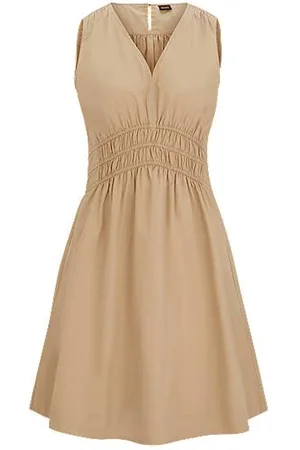 HUGO BOSS Elasticated-waist slim-fit dress in cotton poplin