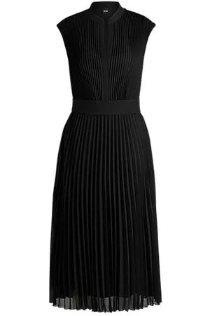 HUGO BOSS Plissé-crepe dress with notch neckline - Ramadan Edit