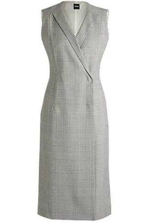 HUGO BOSS Wrap-front dress in checked virgin-wool crepe