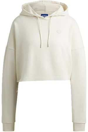 HUGO BOSS Cropped cotton-terry hoodie with Happy logo badge