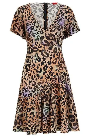 HUGO BOSS Wrap-front dress in leopard-print fabric