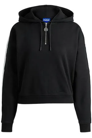 HUGO BOSS Zip-neck hoodie in stretch cotton with logo tape