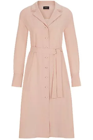 HUGO BOSS Belted shirt dress in matte silk