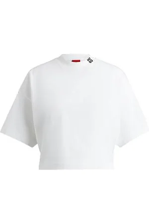 HUGO BOSS Cotton-jersey relaxed-fit cropped T-shirt with stacked logo