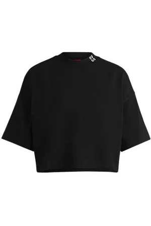 HUGO BOSS Cotton-jersey relaxed-fit cropped T-shirt with stacked logo