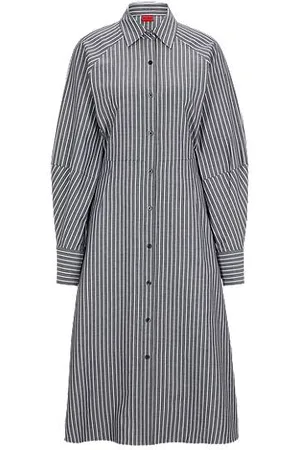 HUGO BOSS Long-sleeved shirt dress in striped cotton twill