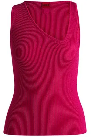 HUGO BOSS Sleeveless knitted top with asymmetric V neckline