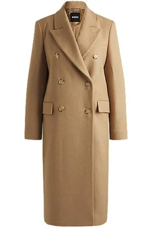 HUGO BOSS Long-length twill coat with double-breasted closure