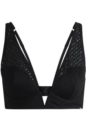 HUGO BOSS Monogram-lace triangle bra with branded metal trim