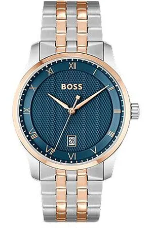 HUGO BOSS Two-tone link-bracelet watch with blue patterned dial