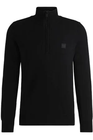 HUGO BOSS Logo-patch zip-neck sweater in cotton and cashmere
