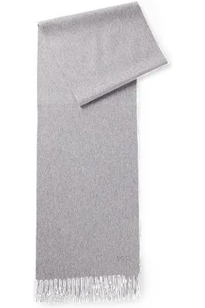 HUGO BOSS Italian-cashmere scarf with fringing and embroidered logo