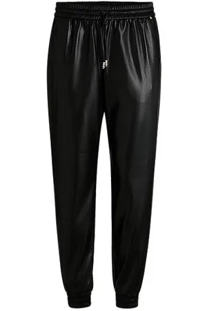 HUGO BOSS Faux-leather trousers with drawcord waist
