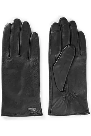 HUGO BOSS Leather gloves with logo rivet and full lining