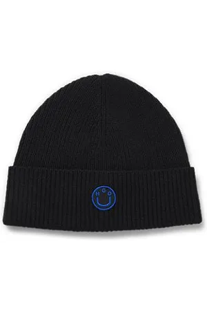 HUGO BOSS Wool-blend beanie with Happy badge