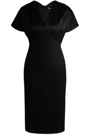 HUGO BOSS Slim-fit V-neck dress in mixed materials
