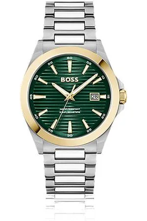 HUGO BOSS Gold- and -tone watch with green grooved dial