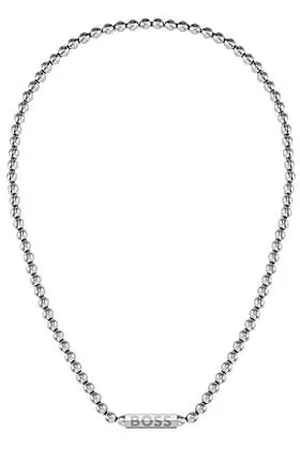 HUGO BOSS Beaded necklace in brushed stainless steel with octagonal closure