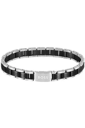 HUGO BOSS Cuff in black-plated and silver-tone steel
