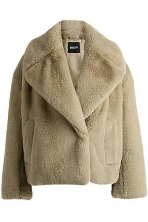 HUGO BOSS Cropped coat in plush teddy fabric